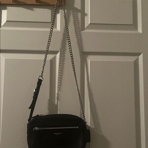 Coach leather Legacy Flight Black Crossbody Bag with Silver Chain Strap